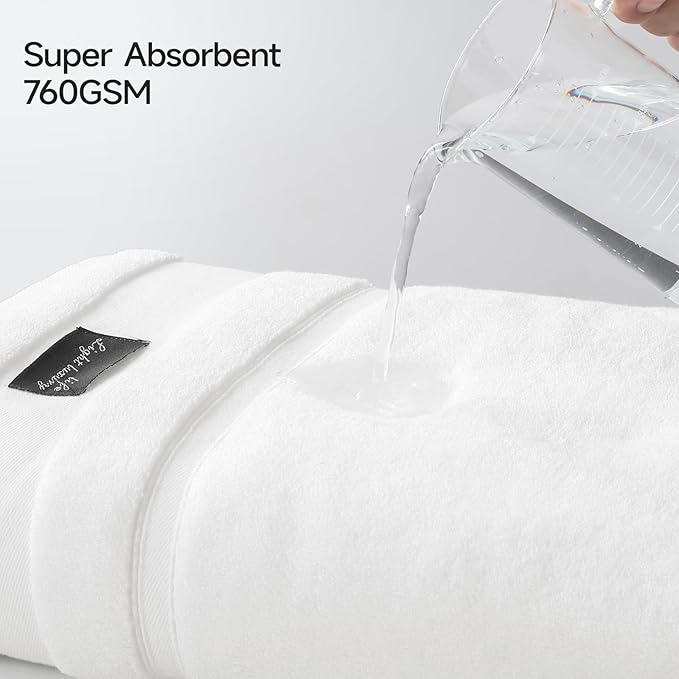 REDKISS Large Bath Towels Set 2 Piece, 100% Cotton, 31x63 in,Heavyweight 760G, Highly Absorbent & Quick Dry, Super Soft Luxury Shower Towels for Bathroom,Hotel Collection - White