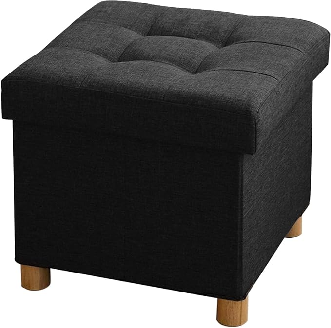 BRIAN & DANY 15 Inches Ottoman with Storage, Square Small Storage Ottoman Foot Rest with Legs, Ottomans Foot Stool for Dorm, Living Room, Entryway (Black)