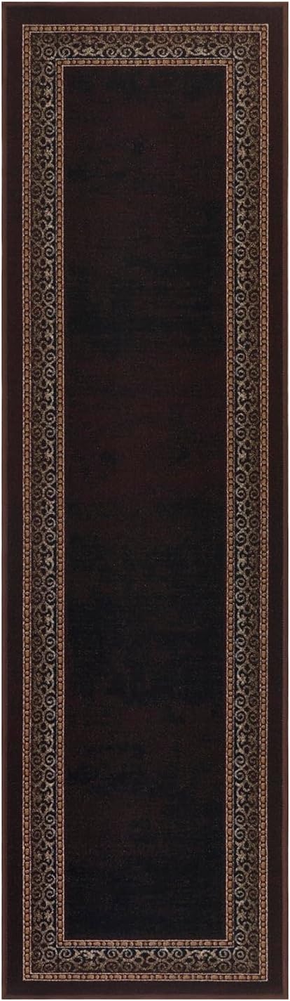 Antep Rugs Alfombras Bordered Modern 2x10 Non-Slip (Non-Skid) Low Pile Rubber Backing Indoor Area Runner Rug (Brown, 2' x 10')