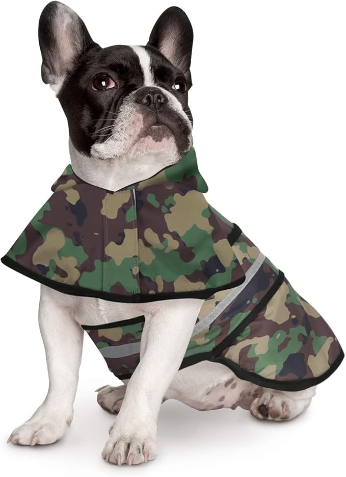 HDE Dog Raincoat Jacket Reflective Adjustable Hooded Pet Poncho Rain Coat with Leash Hole for Small to X-Large Dogs Camo - M