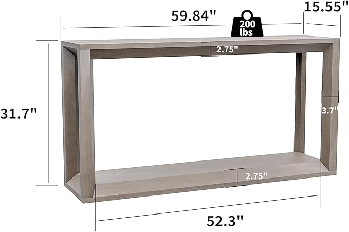 60" Rectangular Solid Wood Veneer Console Table for Entryway, Wide Sofa Table, Behind Couch Table with Ample Storage for Entryway & Living Room, Grey