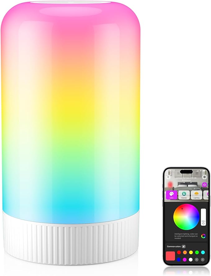 RGBICWW Smart Table Lamp, Touch Bedside Lamp with App Control, LED Desk Lamp with Music Sync, 30+ Scenes & 16M Colors, Color Changing Lamp for Bedroom Living Room Gaming Dimmable Night Light, White