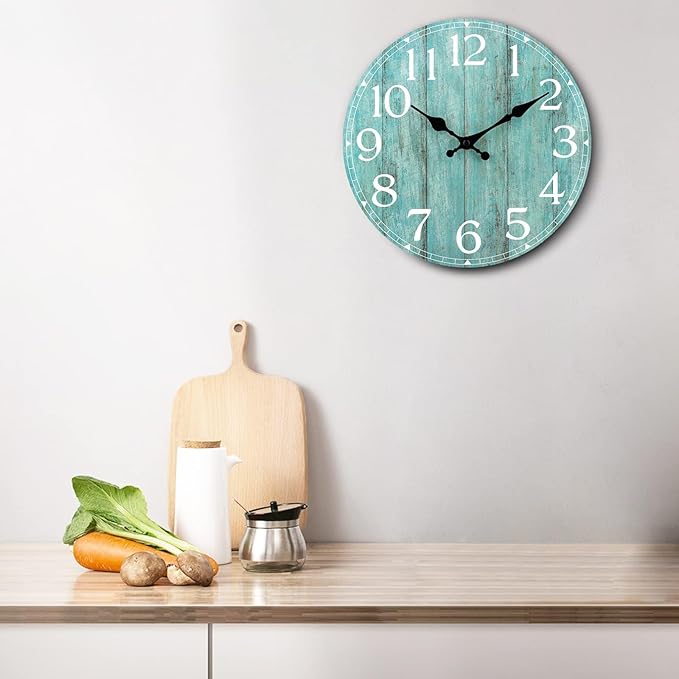 HYLANDA 12 Inch Teal Wall Clock - Silent, Non-Ticking, Battery Operated, Turquoise, Decorative, Unisex
