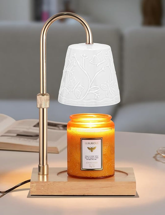 Ceramic Candle Warmer Lamp Dimmable Electric Lamp Candle Warmer for Jar Scented Candles Adjustable Height Mothers Day Birthday Gifts for Women Mom Grandma Offices Home Decor Light(White Butterfly)
