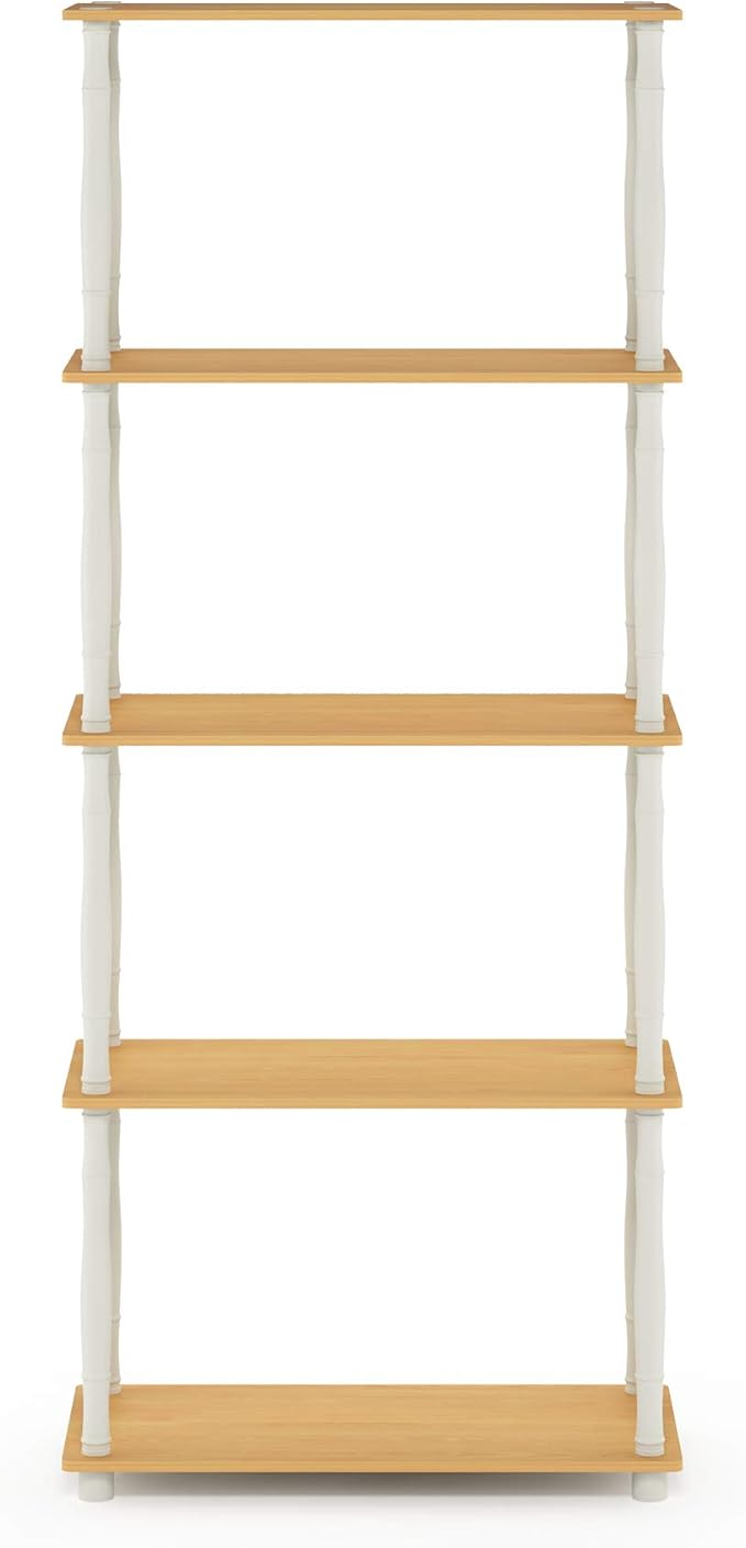 Furinno Turn-N-Tube 5-Tier Multipurpose Shelf / Display Rack / Storage Shelf / Bookshelf, Classic Tubes, Beech/White