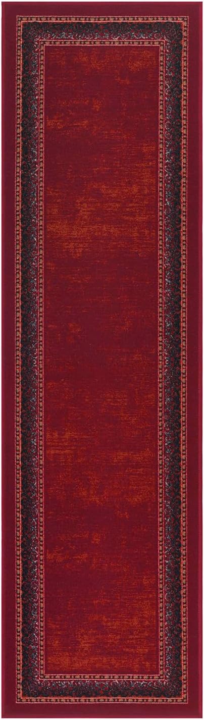 Antep Rugs Alfombras Bordered Modern 2x7 Non-Slip (Non-Skid) Low Pile Rubber Backing Indoor Area Runner Rug (Maroon Red, 2' x 7')