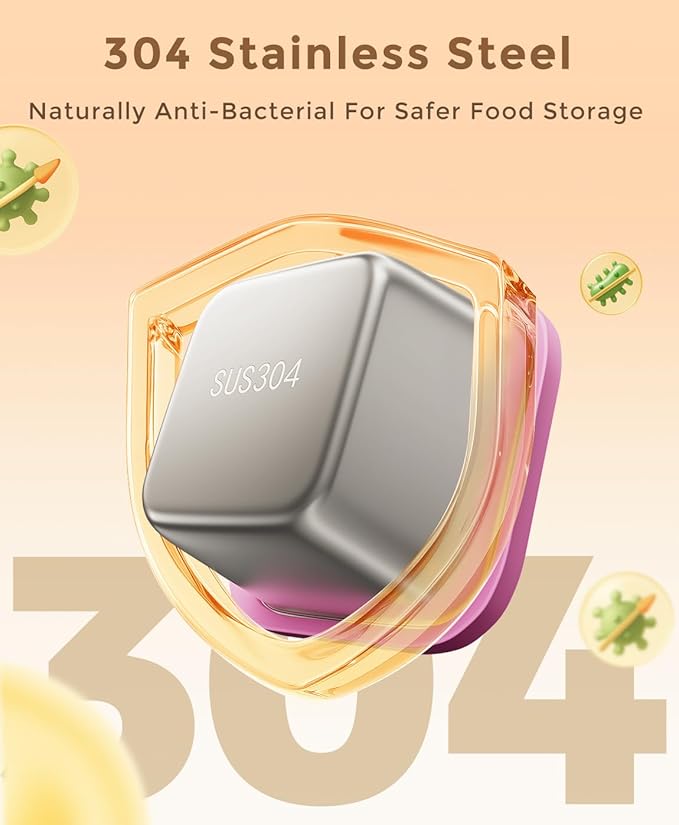 6 Pack 6oz Stainless Steel Snack Containers and 2oz Salad Dressing To Go Containers with Silicone Lids, Reusable Square Meal Prep Condiment Sauce Containers Lunch Box Accessories