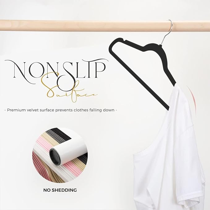 HOUSE DAY Black Velvet Hangers 120 Pack, Premium Clothes Non-Slip Felt Hangers, Sturdy Black Heavy Duty Coat Hanger, Durable Space Saving Suit Hanger, 360° Rotating Silver Hook