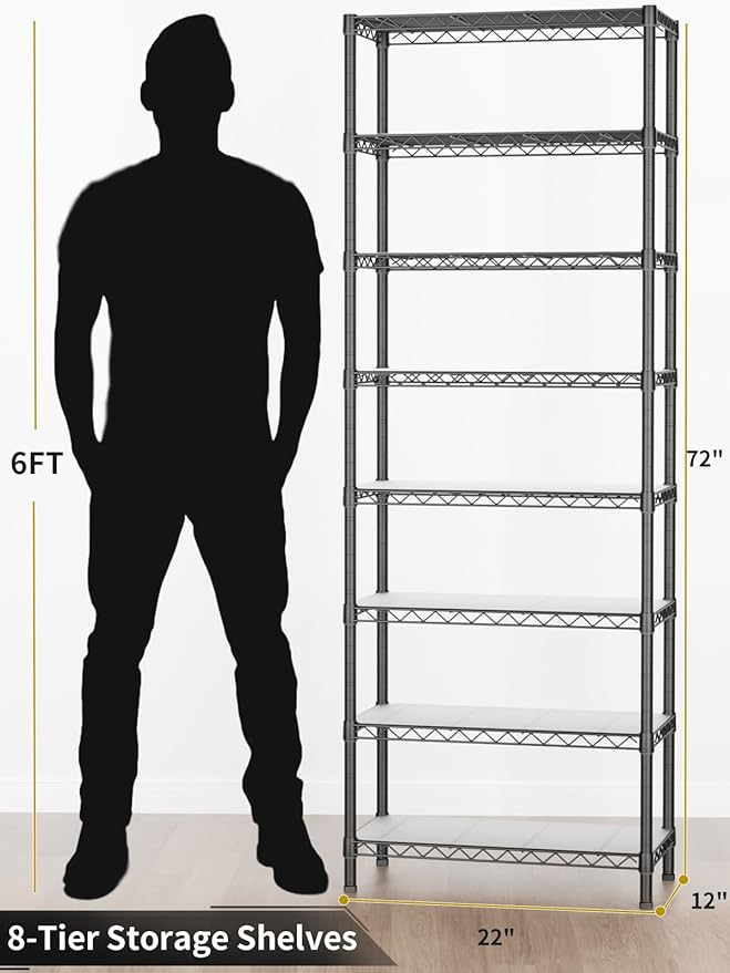 8 Tier Adjustable Storage Shelves Heavy Duty Metal Shelf Wire Shelving Unit Organizer Rack for Home Kitchen Office Pantry Room Bathroom Shelving Organizers and Storage Laundry
