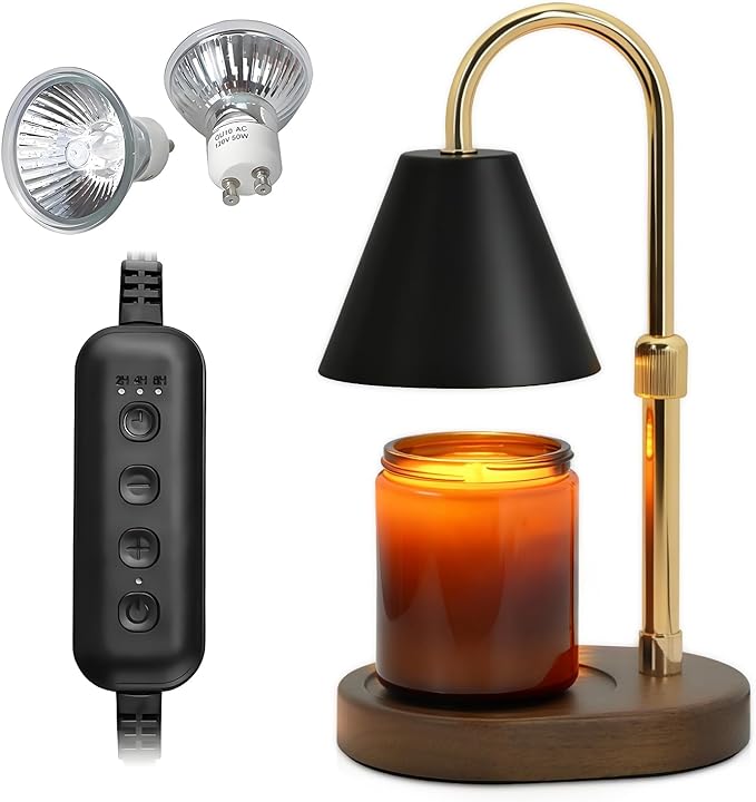 SOKCVSEA Candle Warmer Lamp Timer - Christmas Gifts for Women Mom House Warming Gifts New Home Decor Wax Melt Warmer Candle Lamp (Round Black Gold)
