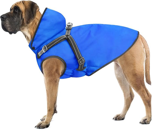 Mosucoirl Dog Raincoat Waterproof Dog Hoodie Reflective Doggie Raincoat Hooded Adjustable Rain Jacket for Small Medium Large Dogs Puppies Doggie Black Red Yellow Green (Blue, L)