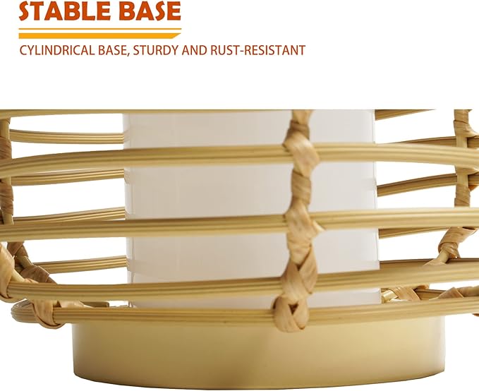 Solar Yard Outdoor Austin Solar Powered Floor Lamp Set of 2, 14-inch Wicker Woven LED Lamp, Water-Resistant Garden Light, Boho Style, Decor for Balcony, Porch, Yard, Pathway, Natural Color