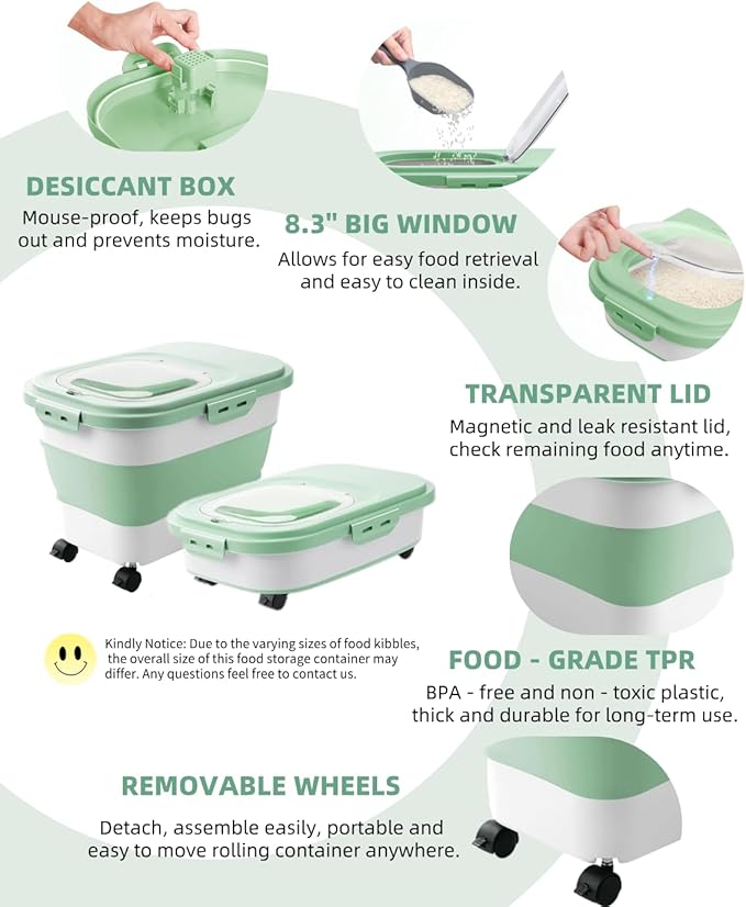20-23 Lbs Dog Food Storage Container - Collapsible Dog Food Container with Attachable Casters and Scoop,Small Container,Pet Food Storage Containers to Keep Dry Food Fresh,Easy to Move