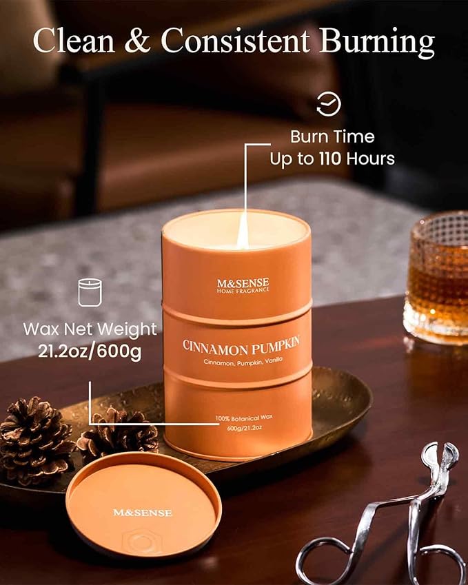 M&SENSE Cinnamon Pumpkin Scented Candles Large,Christmas Soy Candles,21.2oz 120 Hour Slow Burning,Aromatherapy Candle for Stress Relief Meditation Relaxing,Christmas Decor