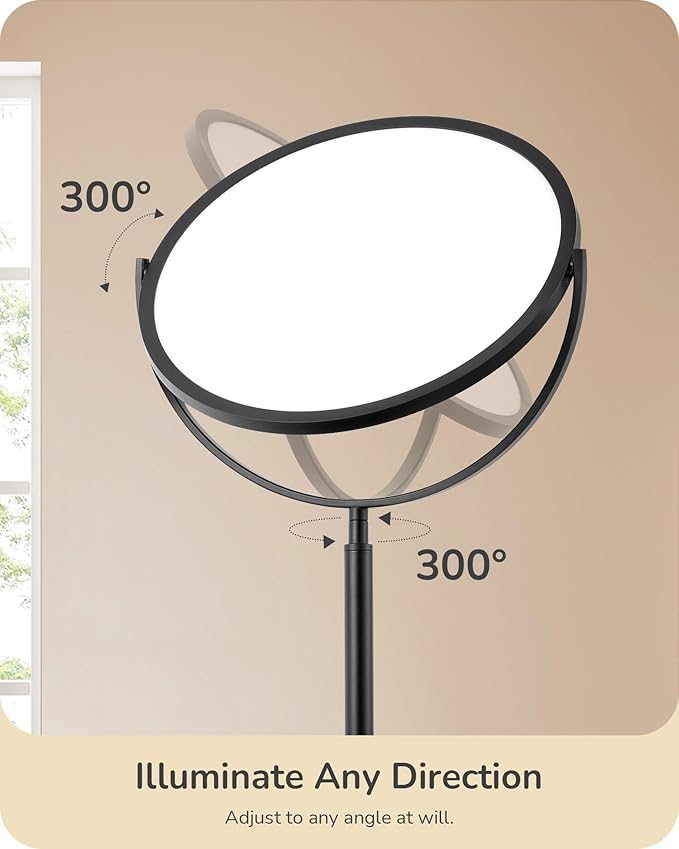 EDISHINE 76" Tall Floor Lamp, 28W 2500LM Bright LED Lights for Living Room, 300° Flexible Head Reading Lamps with Remote, 2700K-6500K Dimmable Minimalist Torchiere Corner Lamp for Bedroom Office Black