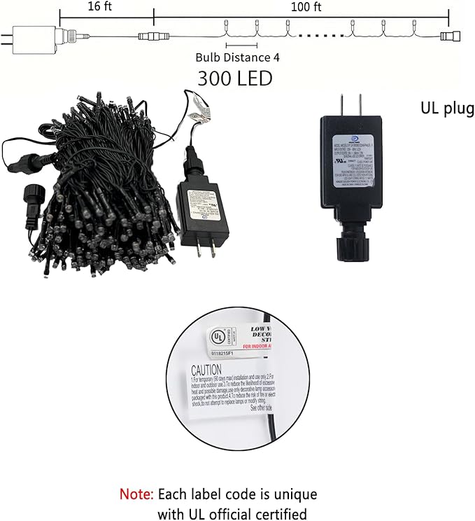 Kwaiffeo Multi Colored Christmas Lights, 100FT 300LED 8 Modes Connectable Colored Light for Xmas Tree Halloween Decorations Outdoor Indoor