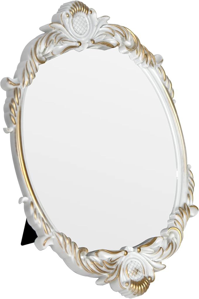 Vintage Vanity Makeup Mirror,Decorative Baroque Table Standing Mirror (White)