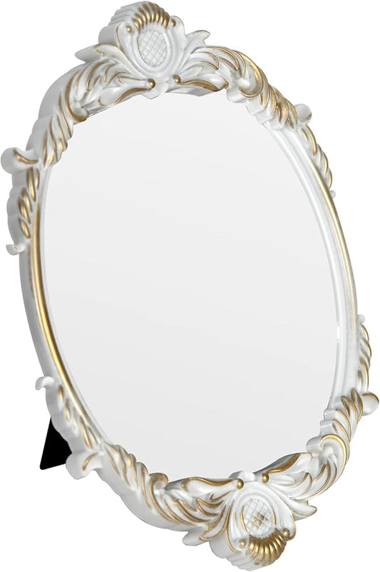Vintage Vanity Makeup Mirror,Decorative Baroque Table Standing Mirror (White)