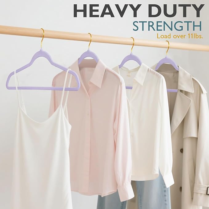 ManGotree Velvet Coat Hangers with 360° Swivel Gold Hook, Non-Slip Felt Suit Hangers, Ultra-Thin Space Saving Clothes Hanger for Jacket, Sweater, Shirt, Dress, Pants (22 Pack, Purple)