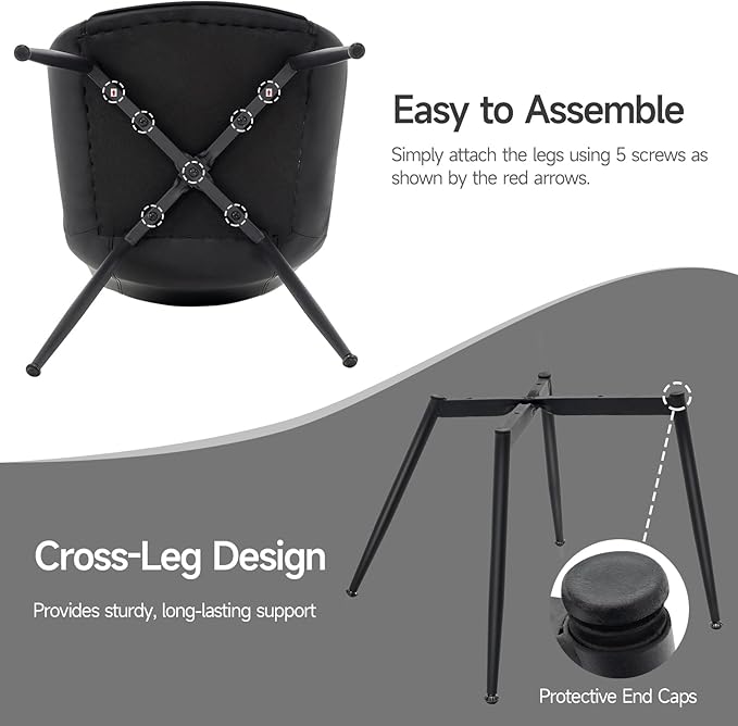 Brage Living Dining Chairs Set of 2, PU Leather Modern Armless Kitchen Dining Room Chairs, Upholstered Accent Side Chairs with Metal Legs (Black)