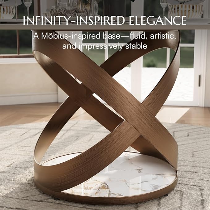 POVISON 51" Modern Round Dining Table, Pandora Round Kitchen Table for 4, Sintered Stone Dining Room Table top with Bronze X Carbon Steel Base (Dining Table Only)