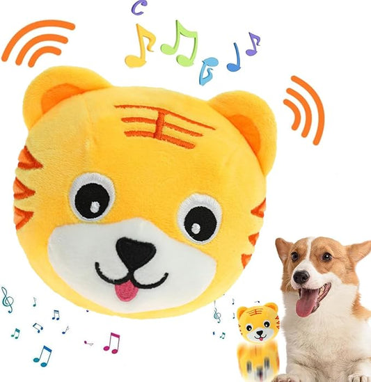Active Moving Pet Plush Toy, Interactive Dog Toys Pet Bouncing Balls, USB Rechargeable Interactive Washable Cartoon Pig Plush Sound Electronic Dog Toy, Small Cute Squeaky Pig Dog Toy (Tiger)
