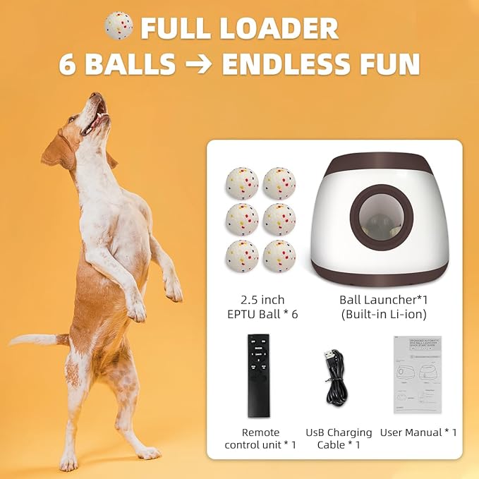 AutoDog Ball Launcher - Large Silent Dog Ball Thrower with Remote Control, 3 Adjustable Distances (40t/60ft/80ft), Rechargable,Includes 6 Durable 2.5" Balls for Medium/Large Dogs (Silver grey, Large)