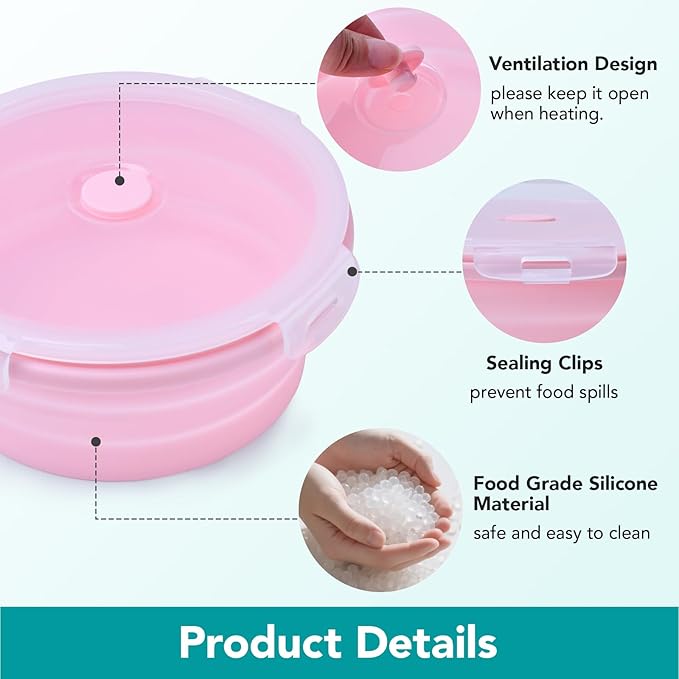 Square Collapsible Silicone Food Storage Containers 4-Piece Set, Air-Tight Leak-Proof Collapsible Bowls with Lids for Meal Prep, Office Lunch & Camping, Space-Saving Stackable Design(Blue)