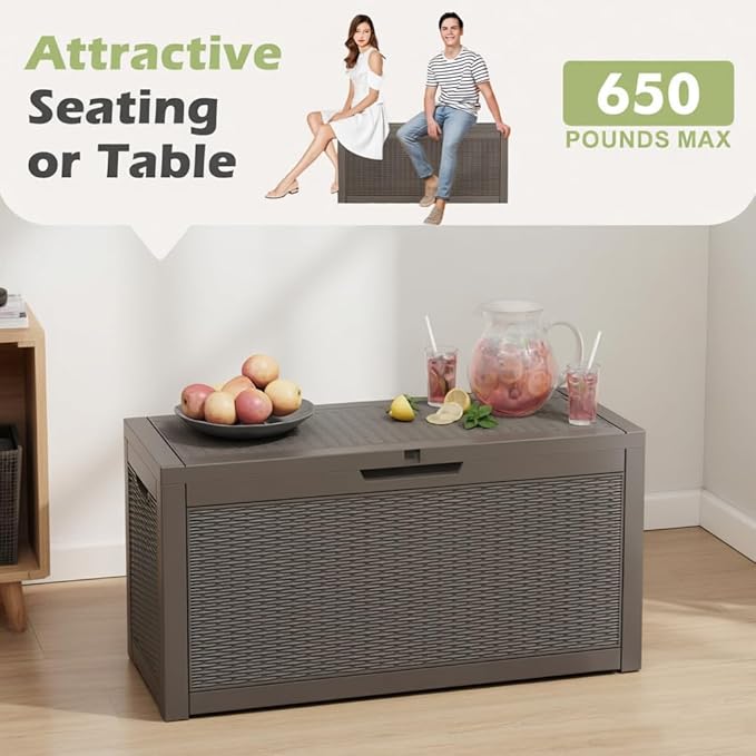 60 Gallon Outdoor Storage Box, Waterproof Resin Deck Box with Lockable Lid – Storage Cabinet for Patio Furniture, Pool Supplies, Garden Tools – Indoor & Outdoor Use