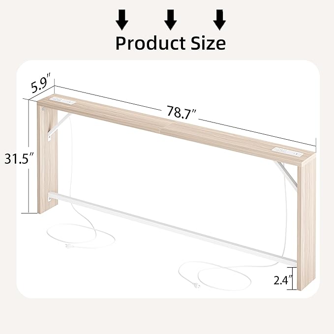 TIQLAB Sofa Table, 79 inch (1.2'' Thick Tabletop) Long Console Table Behind Couch, Narrow Entryway Table with Angled Metal Frame, Industrial Console Table for Entryway, Light Walnut
