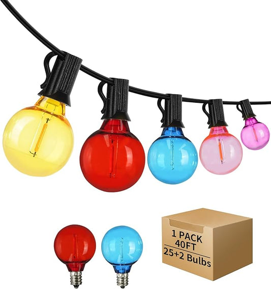 40FT LED Outdoor String Lights Waterproof, G40 LED Globe Outdoor Lighting for Patio with 27 Edison Vintage Shatterproof Bulbs, Connectable Backyard Lights for Garden, Bistro, Porch, Cafe