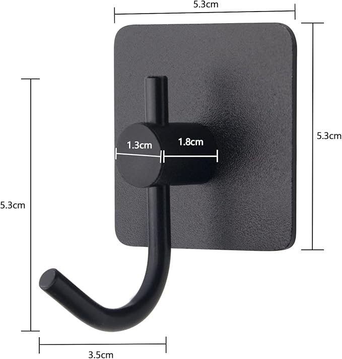 VAEHOLD 4 Pack Wall Hooks, Heavy Duty Sticky Holder Waterproof Aluminum Towel Hooks for Hanging Coat, Hat, Key, Clothes, Closet Hook Wall Mount for Kitchen, Bathroom, Office（Black）