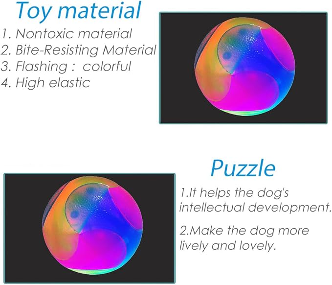 FineInno 2Pcs Light Up Dog Balls,LED Dog Ball,Glow in The Dark Dog Ball,Flashing Elastic Pet Toys for Puppy, Cats, Dogs