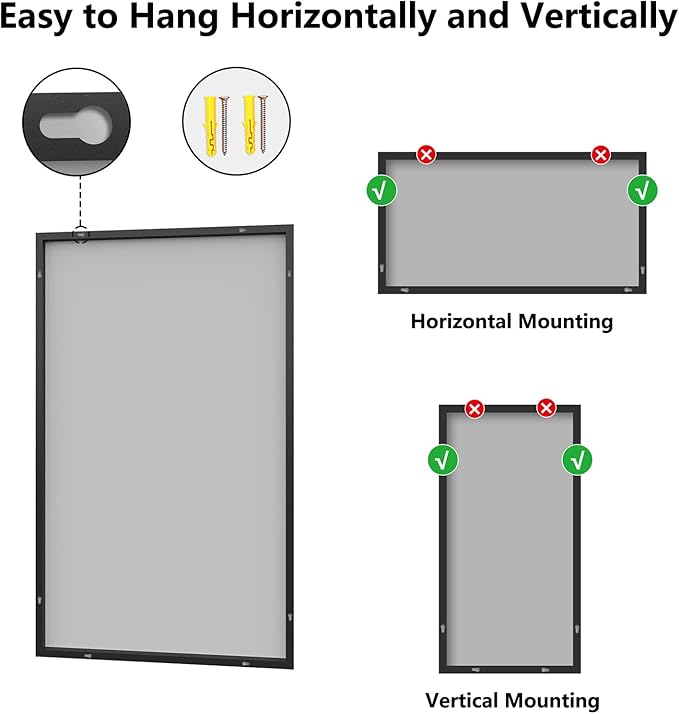 Bathroom Mirror 36x60 Matte Black Rectangle Bathroom Wall Mirror for Over Sink, Modern Large Vanity Mirror, HD Tempered Glass, Anti-Rust Aluminum Alloy Frame, for Living Room, Bedroom, Entryway