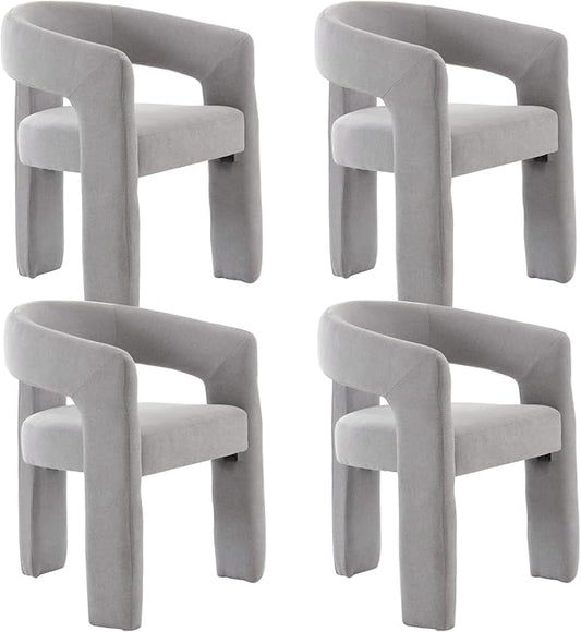 Modern Chenille Dining Chairs Set of 4, Upholstered Barrel Chairs with Arms Comfy Accent Side Chairs for Living Room/Dining Room/Reception, Grey