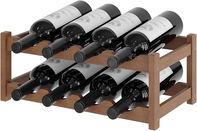 Wine Rack，Bamboo Wine Storage Cabinet Shelf，Countertop Wine Shelf- Freestanding Wine Holder for Kitchen & Pantry (Brown, 2-Tier)