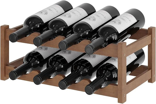 Wine Rack，Bamboo Wine Storage Cabinet Shelf，Countertop Wine Shelf- Freestanding Wine Holder for Kitchen & Pantry (Brown, 2-Tier)