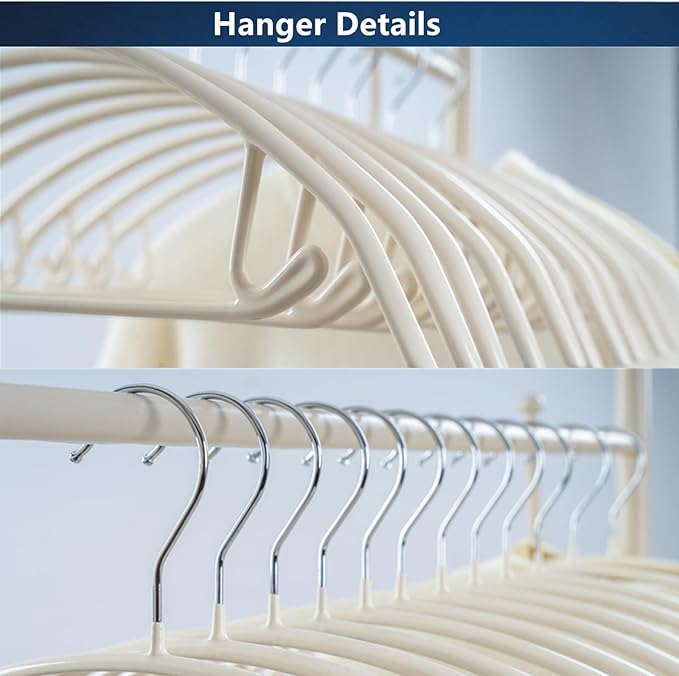 16.5 Inch Ivory No Shoulder Bumps No Mark Non-Slip Rubber Coated Contour Meta Hanger for Sweater T-Shirt Suit Coat Uniform with Pants Bar Pack of 20