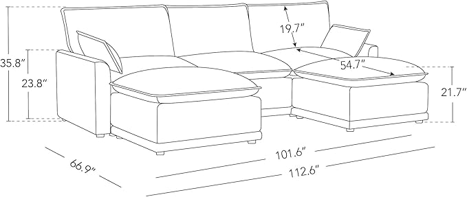 CHITA 113" Oversized Cloud Couch, Modern Modular Sectional Sofa Set for Living Room, 5 Seater U Shaped Sectional Couch, Taupe