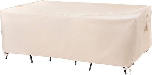 F&J Outdoors Patio Furniture Covers, Waterproof UV Resistant for Table & Chairs Set, Beige, 90"x60"