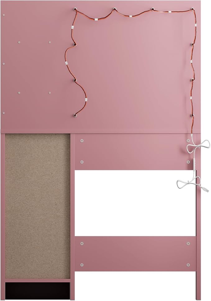 Lighted Makeup Vanity Desk, 35.4“W x 15.7'”D x 54“H, Pink (with Lights and Mirror, Dimming Fuction, 2 Drawers and 1 Cabiniet, Open Shelves)