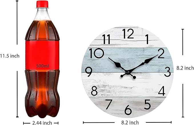 Wall Clock Silent Non-Ticking Wooden Clocks Battery Operated 8 Inch Small Country Retro Rustic and Beach Style Decorative for Kitchen, Home, Bathroom, Bedroom (Blue)