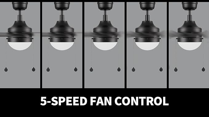 CEME 52" Ceiling Fan with Light Low Profile, DC 5 Speeds Silent Ceiling Fan with Remote, 5 Dual Finish Blades, 3 Light Colors Dimmable LED for Bedroom Room, Black
