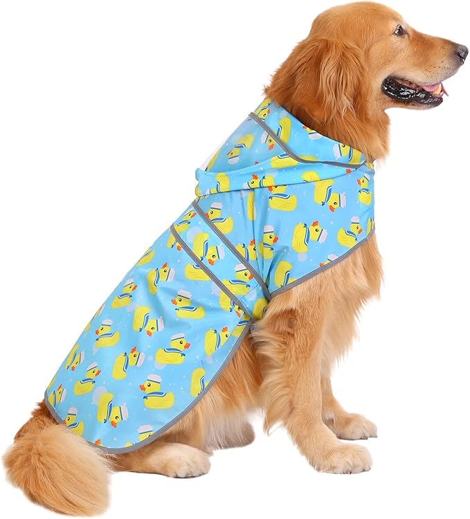 HDE Dog Raincoat with Clear Hood Rain Jacket Poncho for Small Medium Large Dogs Sailor Ducks Blue - L
