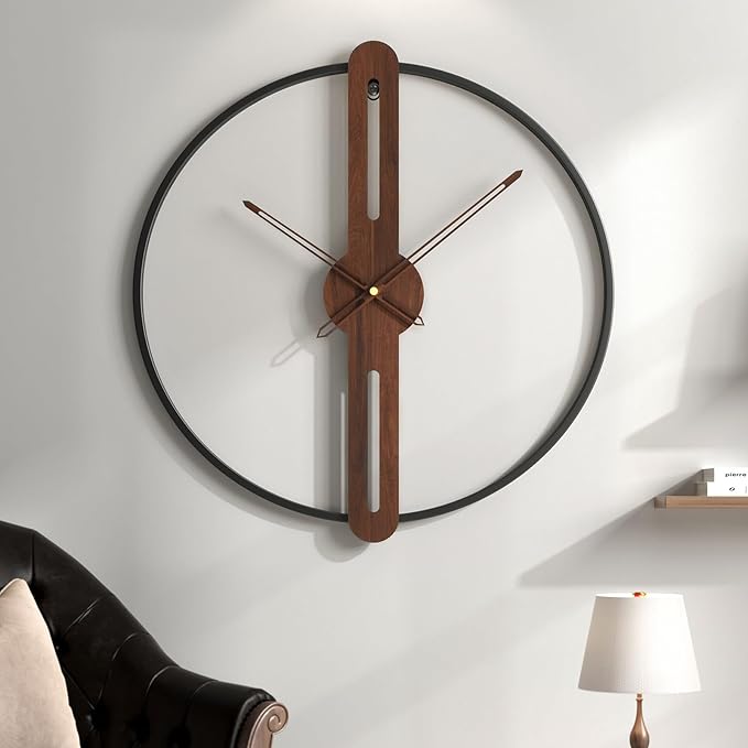 Cuspin 24 Inch Large Wall Clock for Living Room, Modern Silent Non Ticking Battery Operated Big Clock, Rustic Minimalist Wood Metal Frame Decorative Wall Clocks for Office, Bedroom, Kitchen