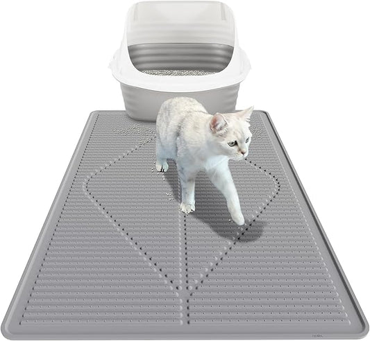 Mofason Cat Litter Mat XXL - Waterproof Kitty Litter Box mat for Floor - Extra Large Pet Trapping Litter Rug Pad - Silicone Cat Supplies & Accessories for Indoor Cats (38" x 25") -Grey