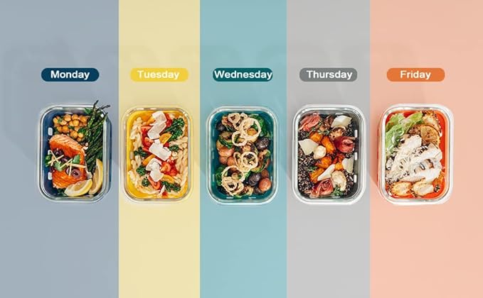 GENICOOK Glass Food Storage Containers With Glass Lids Bento Box Set Lunch Box Eco Friendly Meal Prep Containers Airtight – Plastic Free, Silicon Sleeve Bpa Free 4.4cup/ 5 * 1050ml