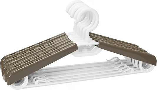6-Pack Heavy Duty Plastic Extra-Wide Arm 15"-23" Suits Clothes Hangers with Swivel Hooks,Perfect for Coat,Jacket,Dress,Shirt,Trousers or Closet Space Saving,Grey&White