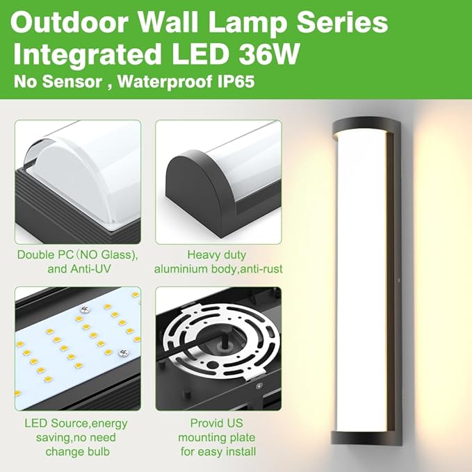 Sytmhoe Outdoor Wall Lights 2Packs,10%-100% Dimming LED Modern Outdoor Wall Light, 23.6in Black Exterior Light Fixture Suitable for Garage Courtyard Bathroom House(3000K)