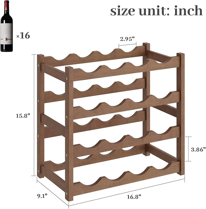 Wine Rack，Bamboo Wine Storage Cabinet Shelf，Countertop Wine Shelf- Freestanding Wine Holder for Kitchen & Pantry (Brown, 4-Tier)